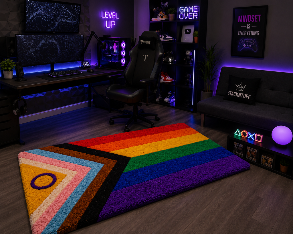 Handmade Progress Pride Flag Rug | LGBTQ+ Tufted Area Rug