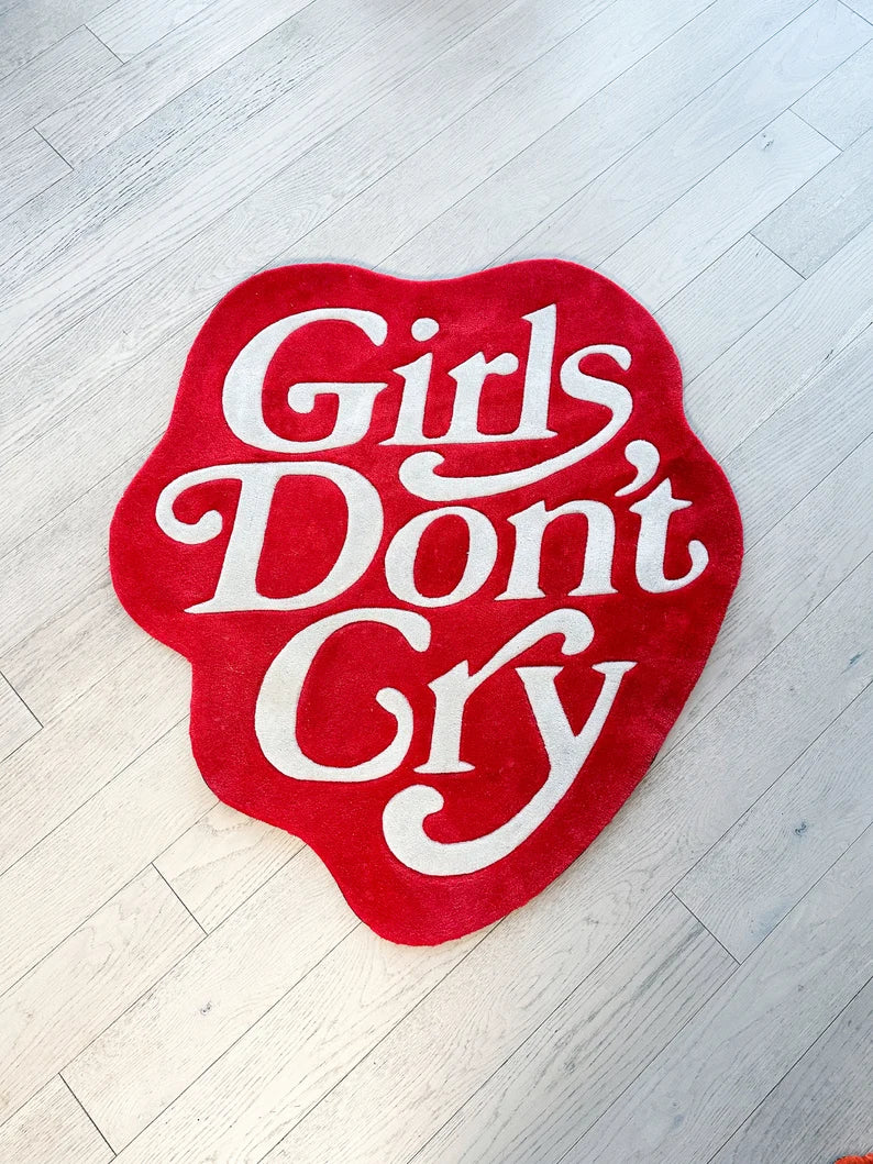 "Girls Don't Cry" Hand-Tufted Heart Rug | Luxury Red & White Accent Piece