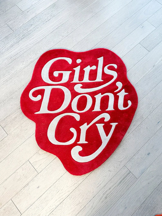 "Girls Don't Cry" Hand-Tufted Heart Rug | Luxury Red & White Accent Piece