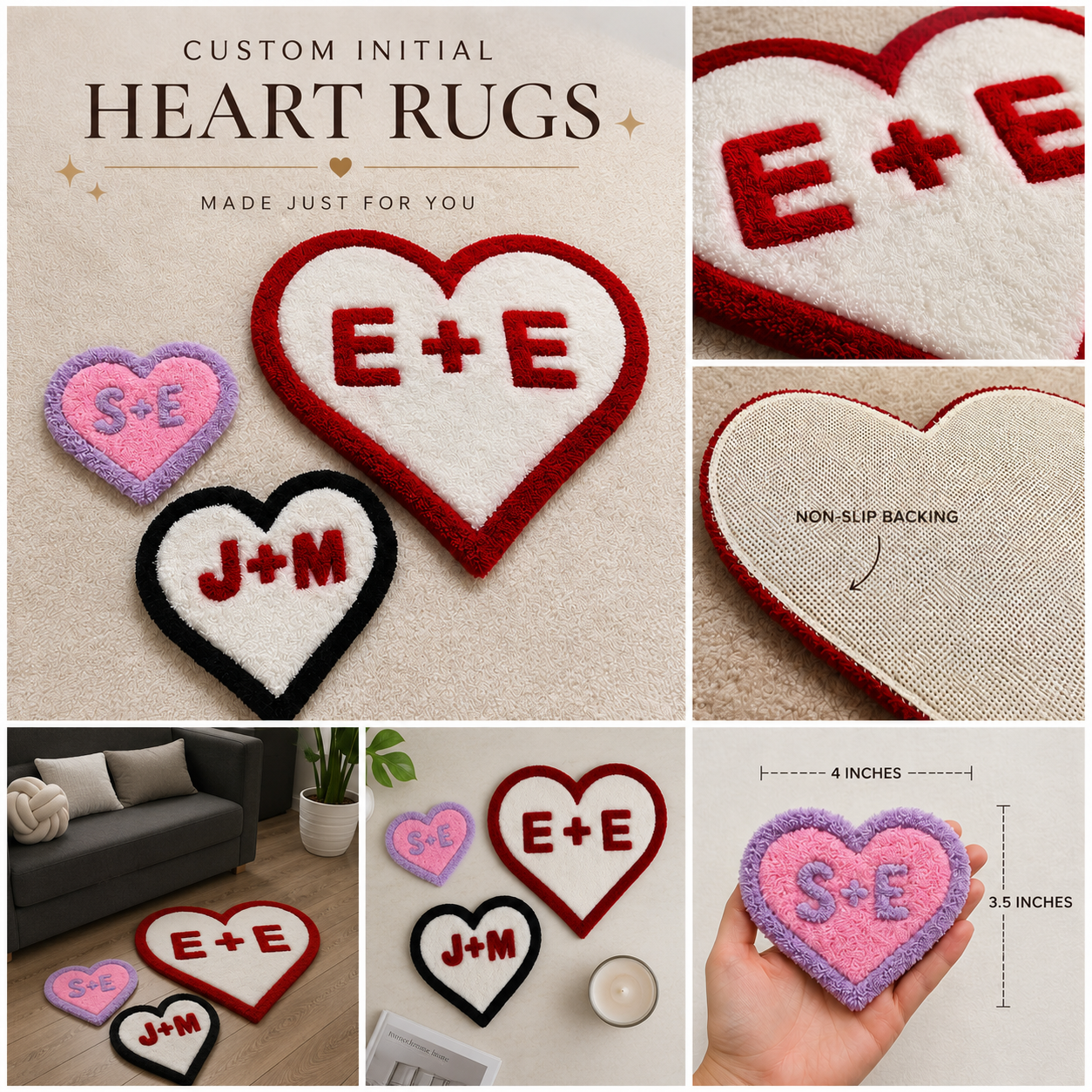 Personalized Heart Rug | Custom Initial Tufted Rug for Couples