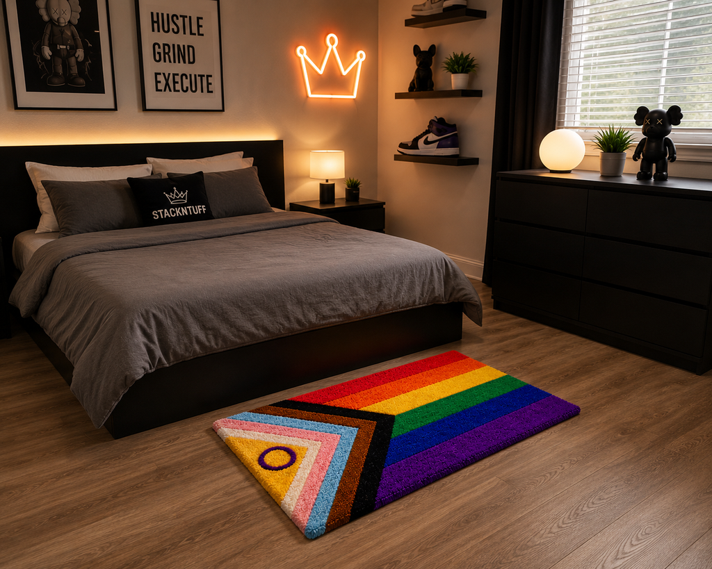 Handmade Progress Pride Flag Rug | LGBTQ+ Tufted Area Rug