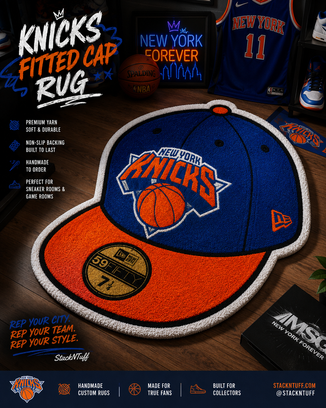 New York Knicks Fitted Cap Rug – Handmade Custom Tufted Rug