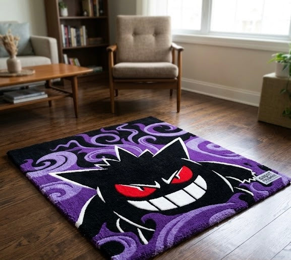 Handmade Ghost Type Shadow 3D Tufted Rug – Custom Sculpted Pokemon Pop Culture Floor Art