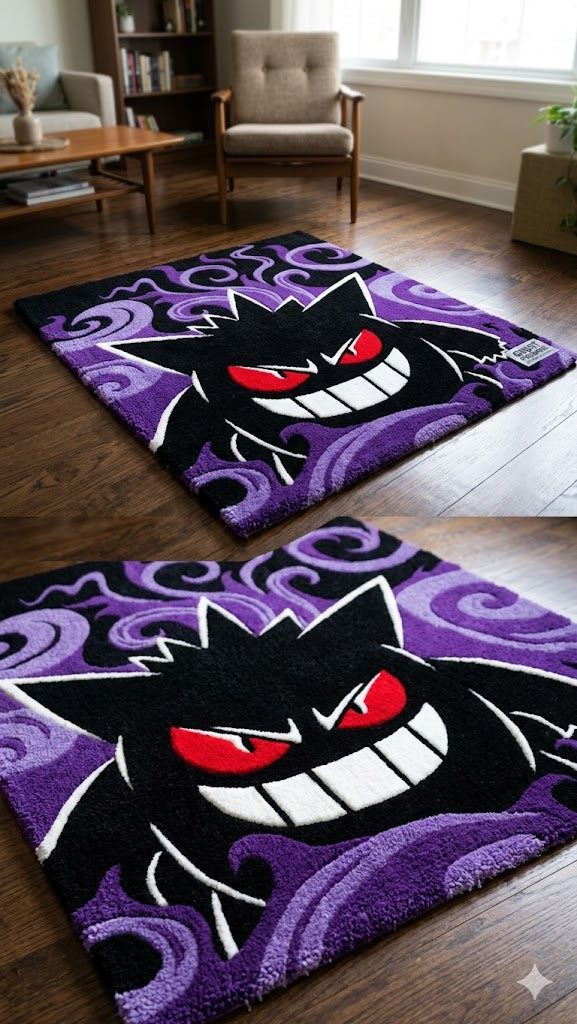 Handmade Ghost Type Shadow 3D Tufted Rug – Custom Sculpted Pokemon Pop Culture Floor Art