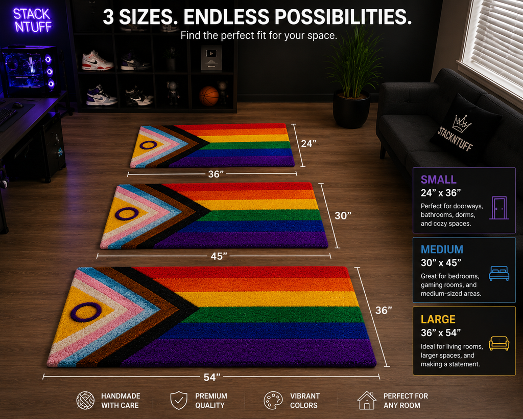 Handmade Progress Pride Flag Rug | LGBTQ+ Tufted Area Rug