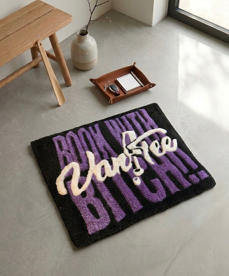 "Book With BTCH" Custom 3D Tufted Logo Rug – Hand-Sculpted Salon & Business Decor