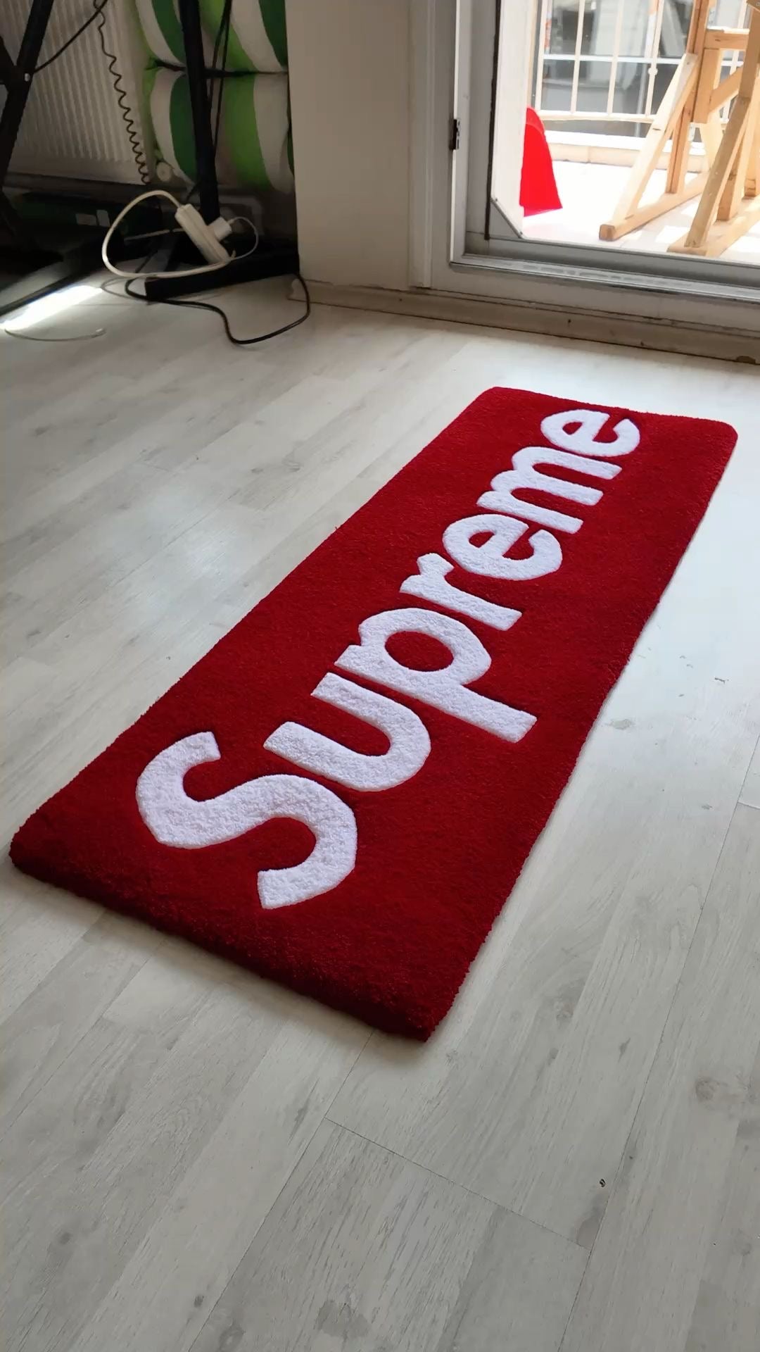 Multi Colored Handmade Streetwear Box Logo Custom Tufted Rug – 3D Textured Supreme Inspired Plush Runner