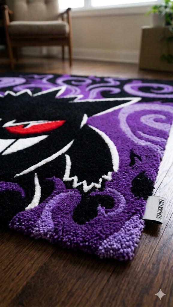 Handmade Ghost Type Shadow 3D Tufted Rug – Custom Sculpted Pokemon Pop Culture Floor Art